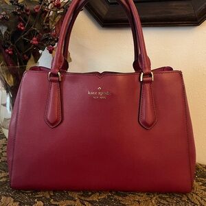 Beautiful , Kate  Spade  Burgundy  Saffiano leather , triple compartment Satchel